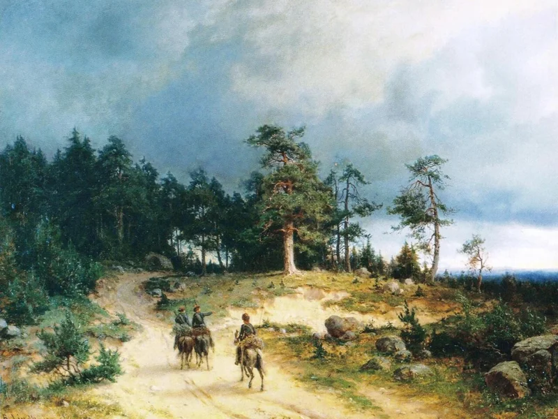 1841-Berndt Adolf Lindholm - Cosacchi a cavallo nel paesaggio della Finlandia orientale